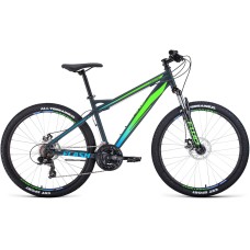 Велосипед Forward FLASH 26 2.0 D (26" 21 ск. рост. 19") 2022, серый матовый/ярко-зеленый, RBK22FW26683