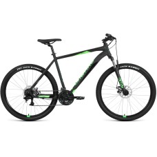 Велосипед Forward APACHE 27,5 2.2 D (27,5" 21 ск. рост. 17") 2022, черный матовый/ярко-зеленый, RBK22FW27313