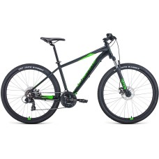 Велосипед Forward APACHE 27,5 2.0 D (27,5" 21 ск. рост. 21") 2022, черный матовый/ярко-зеленый, RBK22FW27333