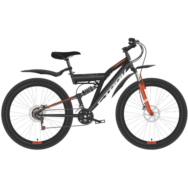 Велосипед STARK Jumper FS 27.1 D (18" рост) чёрный/оранжевый 2022 год