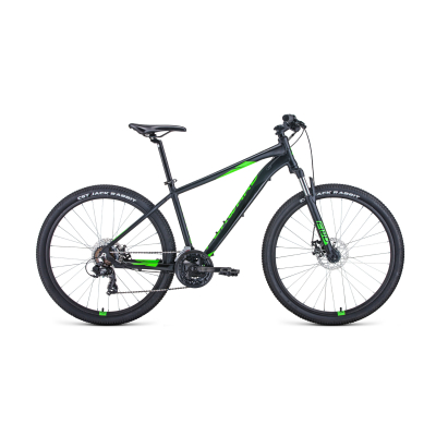 Велосипед FORWARD APACHE 27,5 2.2 DISC 17" 2021 черный матовый / ярко-зеленый