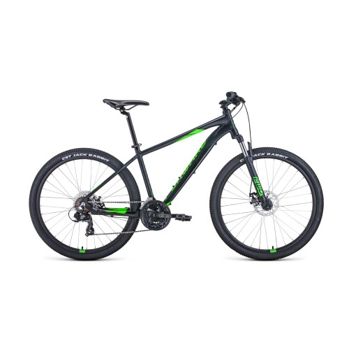Велосипед FORWARD APACHE 27,5 2.0 DISC 15" 2021 черный матовый / ярко-зеленый
