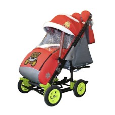 Санки-коляска Galaxy Мишка с бабочкой на больших надувных колёсах City-3-2 red