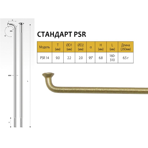 Спицы Pillar PSR 14, 252 мм, gold, PSR 14 (PSR Standard)